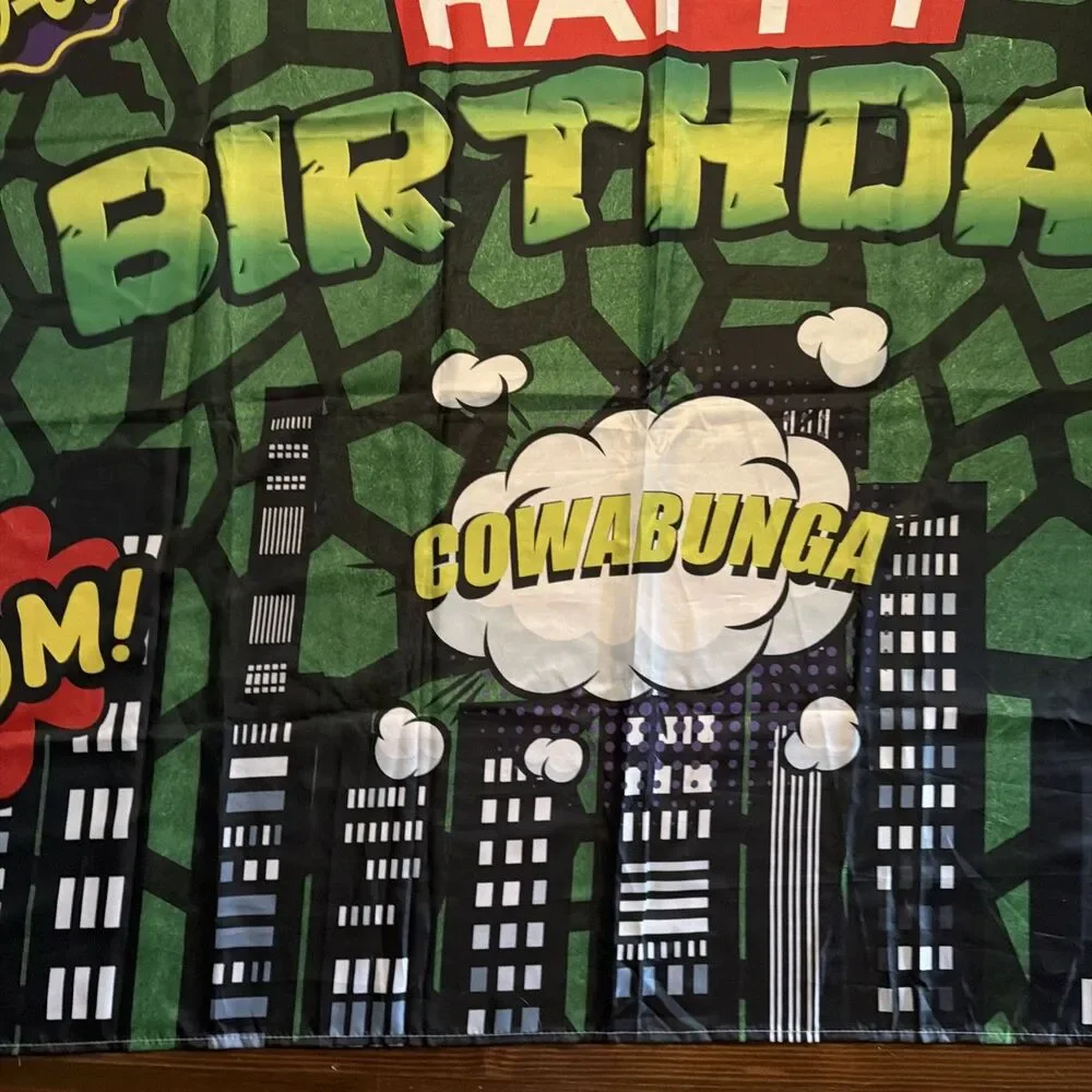 Turtles Theme Happy Birthday 3x5 Ft. Banner Cartoon 44 x 70